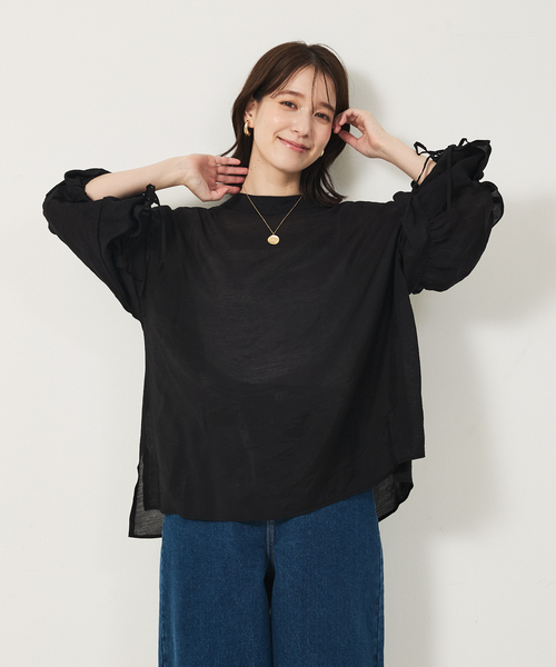 abahouse mavie(アバハウスマヴィ)の「フリルギャザーシアーブラウス(シャツ/ブラウス・レディース・クリーム/グレイッシュブルー/ブラック/ホワイト・フリー)」の14枚目の写真