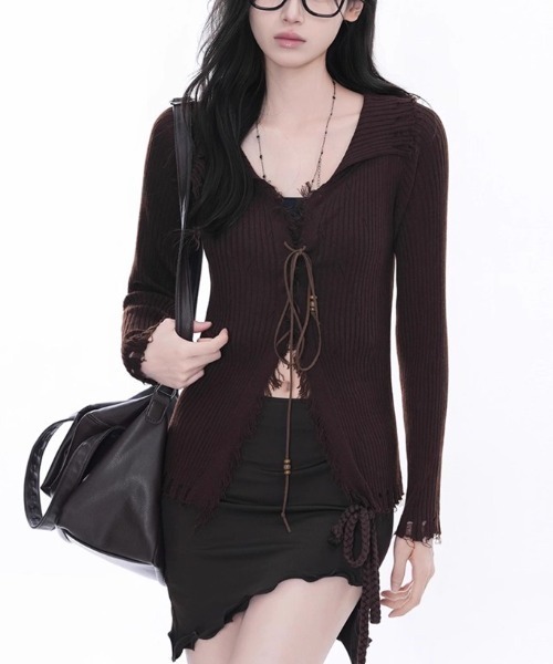 トップス KOME A'GEM/9 × .kom 『.KOM/ドットケーオーエム』 Lace Up Damaged Rib