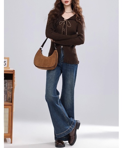 .KOM(ドットコム)の「A'GEM/9 × .kom 『.KOM/ドットケーオーエム』 Lace Up Damaged Rib Knit Top/Y2Kレースアップダメージリブニットトップス(ニット/セーター・レディース・ベージュ/ブラウン・FREE)」の19枚目の写真