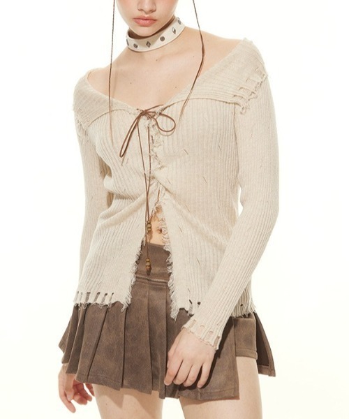 トップス KOME A'GEM/9 × .kom 『.KOM/ドットケーオーエム』 Lace Up Damaged Rib