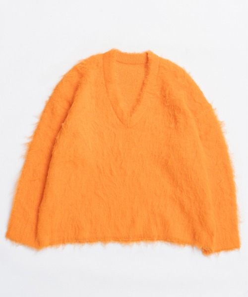 MAISON SPECIAL（メゾンスペシャル）の「Long Shaggy V-neck Knit / ロングシャギーVネックニット（ニット/セーター・レディース・ブラック/グレー/ブルー/オレンジ・FREE）」の14枚目の写真