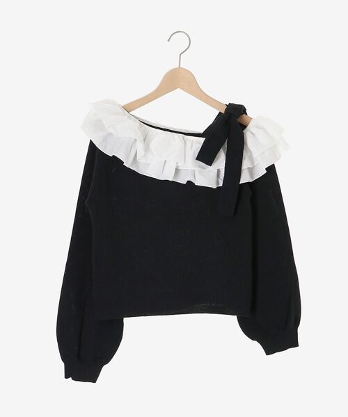 MAJESTIC LEGON(マジェスティックレゴン)の「フリルワンショル肩リボンニット(ニット/セーター・レディース・ピンク/グレー/アイボリー/ブラック・MEDIUM)」の10枚目の写真