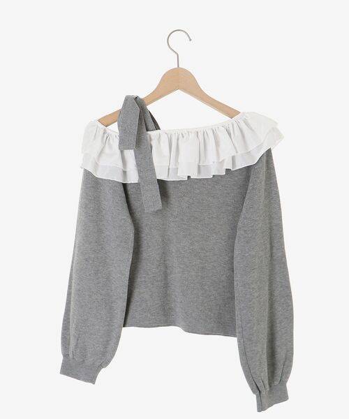 MAJESTIC LEGON(マジェスティックレゴン)の「フリルワンショル肩リボンニット(ニット/セーター・レディース・ピンク/グレー/アイボリー/ブラック・MEDIUM)」の14枚目の写真