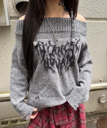 anuan新品未使用　試着のみ　ダークグレー オフショルダー ニットセーター 洗える】やわらかタッチ畦編みクルーネックセーター - ベルーナ【公式】