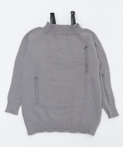 Figments（フィグメンツ）の「ショルダーベルトオフショルダメージニット（ニット/セーター・レディース・グレー・FREE）」の6枚目の写真