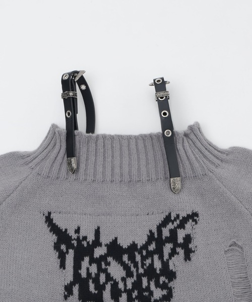 Figments（フィグメンツ）の「ショルダーベルトオフショルダメージニット（ニット/セーター・レディース・グレー・FREE）」の7枚目の写真