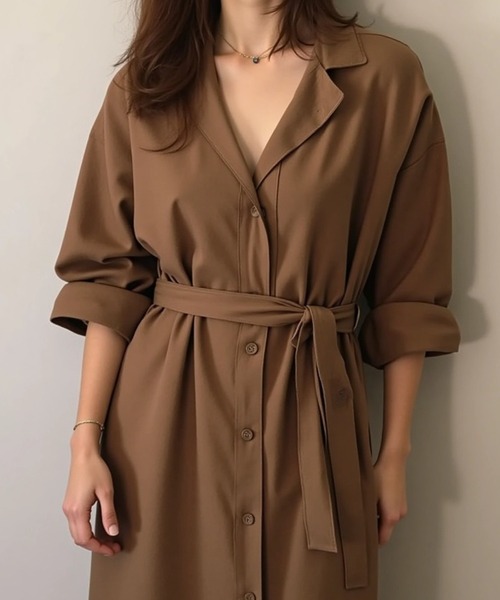 cammie(キャミー)の「リボンベルト付きシャツワンピース(シャツワンピース・レディース・ブラウン/ネイビー・M/L)」の5枚目の写真