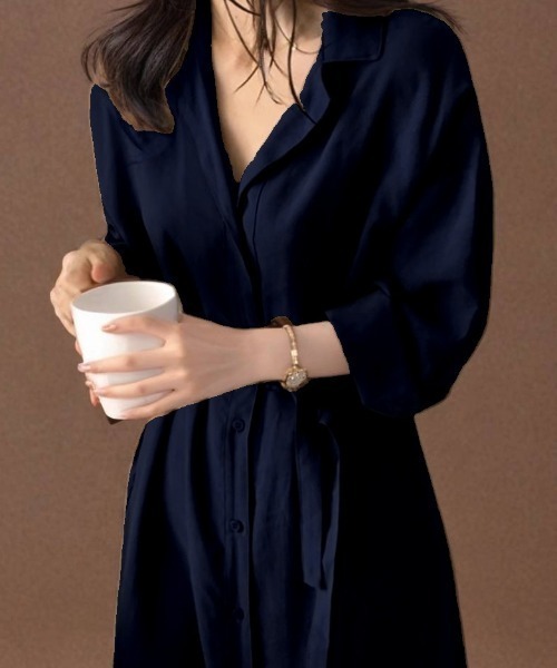 cammie(キャミー)の「リボンベルト付きシャツワンピース(シャツワンピース・レディース・ブラウン/ネイビー・M/L)」の10枚目の写真