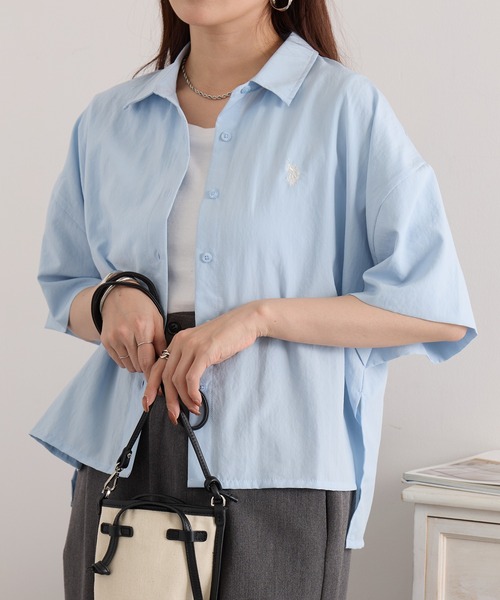 U.S. POLO ASSN.(ユーエスポロアッスン)の「【U.S. POLO ASSN.】ワンポイント刺繍 クールエア 半袖シャツ(シャツ/ブラウス・メンズ・ネイビー/サックスブルー/ホワイト/ピンク・M/L)」の3枚目の写真