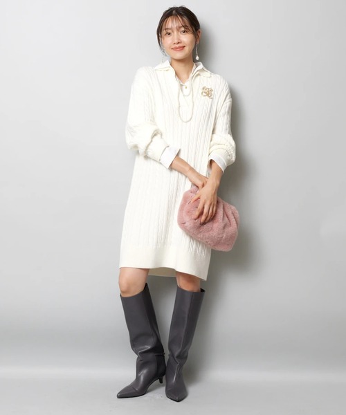 JUSGLITTY（ジャスグリッティー）の「レイヤードケーブルミニワンピース（ワンピース・レディース・グレー/ホワイト/キャメル/ネイビー・1/2）」の8枚目の写真