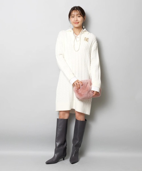 JUSGLITTY（ジャスグリッティー）の「レイヤードケーブルミニワンピース（ワンピース・レディース・グレー/ホワイト/キャメル/ネイビー・1/2）」の5枚目の写真