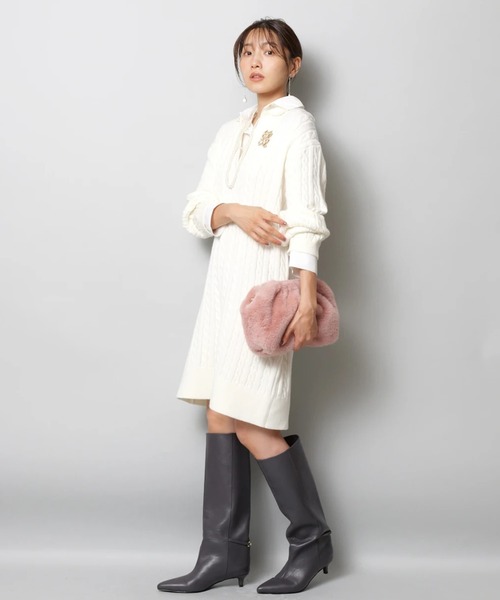 JUSGLITTY（ジャスグリッティー）の「レイヤードケーブルミニワンピース（ワンピース・レディース・グレー/ホワイト/キャメル/ネイビー・1/2）」の7枚目の写真