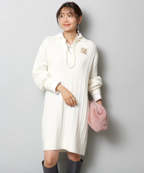 JUSGLITTY（ジャスグリッティー）の「レイヤードケーブルミニワンピース（ワンピース・レディース・グレー/ホワイト/キャメル/ネイビー・1/2）」の6枚目の写真