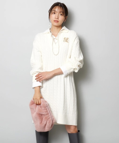 JUSGLITTY（ジャスグリッティー）の「レイヤードケーブルミニワンピース（ワンピース・レディース・グレー/ホワイト/キャメル/ネイビー・1/2）」の9枚目の写真