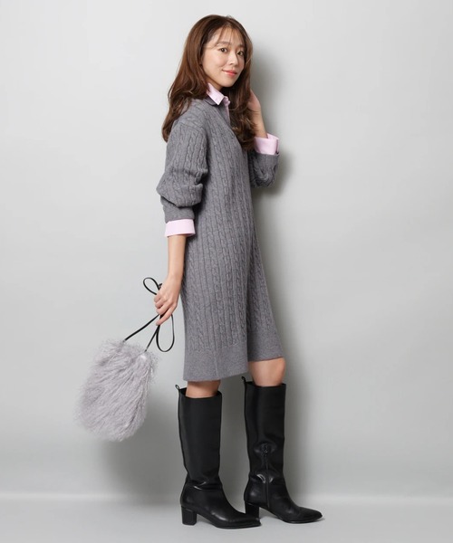 JUSGLITTY（ジャスグリッティー）の「レイヤードケーブルミニワンピース（ワンピース・レディース・グレー/ホワイト/キャメル/ネイビー・1/2）」の16枚目の写真