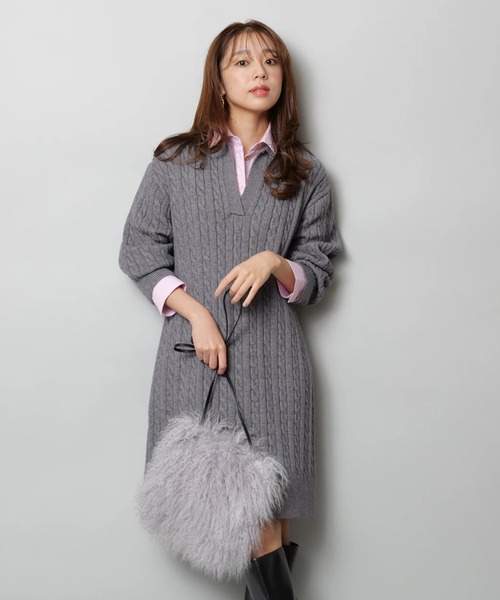 JUSGLITTY（ジャスグリッティー）の「レイヤードケーブルミニワンピース（ワンピース・レディース・グレー/ホワイト/キャメル/ネイビー・1/2）」の15枚目の写真