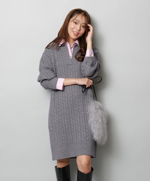 JUSGLITTY（ジャスグリッティー）の「レイヤードケーブルミニワンピース（ワンピース・レディース・グレー/ホワイト/キャメル/ネイビー・1/2）」の13枚目の写真