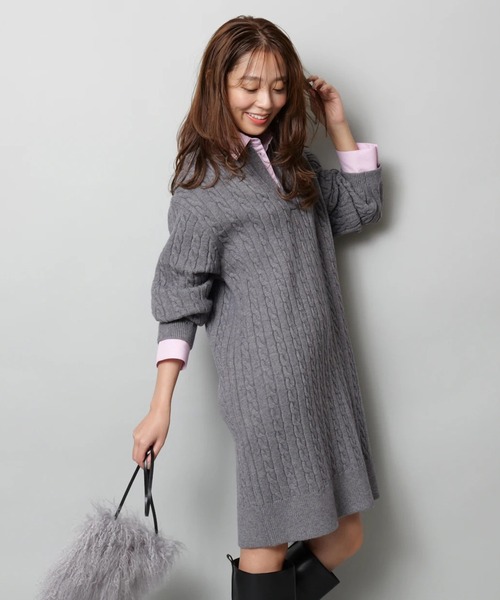 JUSGLITTY（ジャスグリッティー）の「レイヤードケーブルミニワンピース（ワンピース・レディース・グレー/ホワイト/キャメル/ネイビー・1/2）」の17枚目の写真