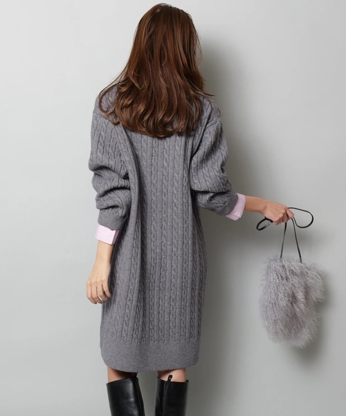 JUSGLITTY（ジャスグリッティー）の「レイヤードケーブルミニワンピース（ワンピース・レディース・グレー/ホワイト/キャメル/ネイビー・1/2）」の18枚目の写真