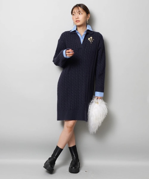 JUSGLITTY（ジャスグリッティー）の「レイヤードケーブルミニワンピース（ワンピース・レディース・グレー/ホワイト/キャメル/ネイビー・1/2）」の21枚目の写真