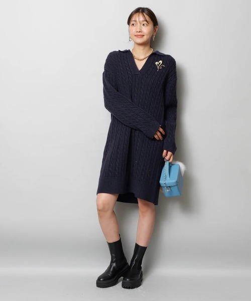 JUSGLITTY（ジャスグリッティー）の「レイヤードケーブルミニワンピース（ワンピース・レディース・グレー/ホワイト/キャメル/ネイビー・1/2）」の20枚目の写真