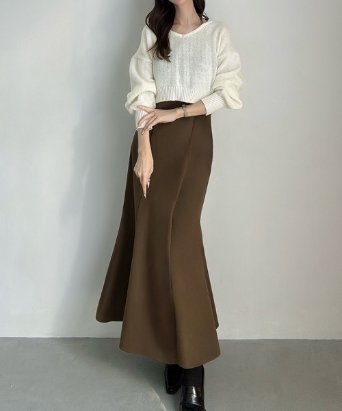Meiru(メイル)の「ショートニット+マーメイドキャミワンピースset(薄手、裏地なし)(ワンピース・レディース・ブラウン/ブラック/チャコール・LARGE/MEDIUM/SMALL)」の3枚目の写真