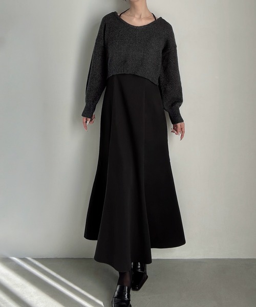 Meiru(メイル)の「ショートニット+マーメイドキャミワンピースset(薄手、裏地なし)(ワンピース・レディース・ブラウン/ブラック/チャコール・LARGE/MEDIUM/SMALL)」の5枚目の写真