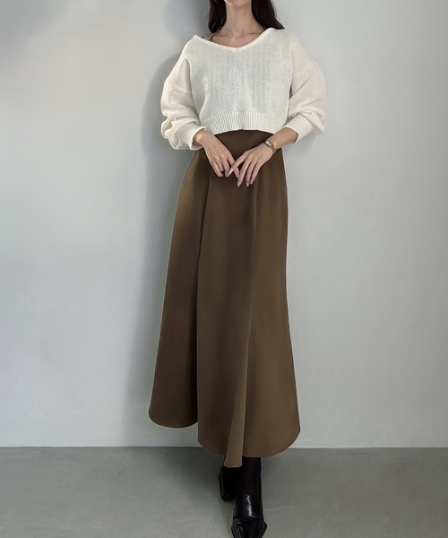 Meiru(メイル)の「ショートニット+マーメイドキャミワンピースset(薄手、裏地なし)(ワンピース・レディース・ブラウン/ブラック/チャコール・LARGE/MEDIUM/SMALL)」の9枚目の写真