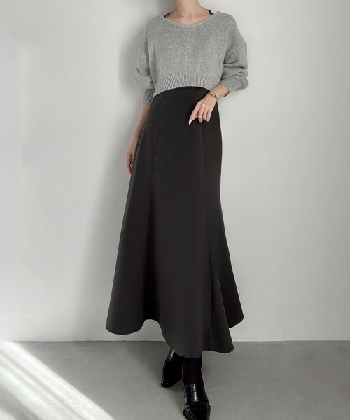 Meiru(メイル)の「ショートニット+マーメイドキャミワンピースset(薄手、裏地なし)(ワンピース・レディース・ブラウン/ブラック/チャコール・LARGE/MEDIUM/SMALL)」の14枚目の写真