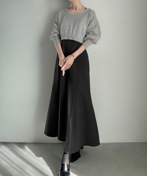 Meiru(メイル)の「ショートニット+マーメイドキャミワンピースset(薄手、裏地なし)(ワンピース・レディース・ブラウン/ブラック/チャコール・LARGE/MEDIUM/SMALL)」の15枚目の写真