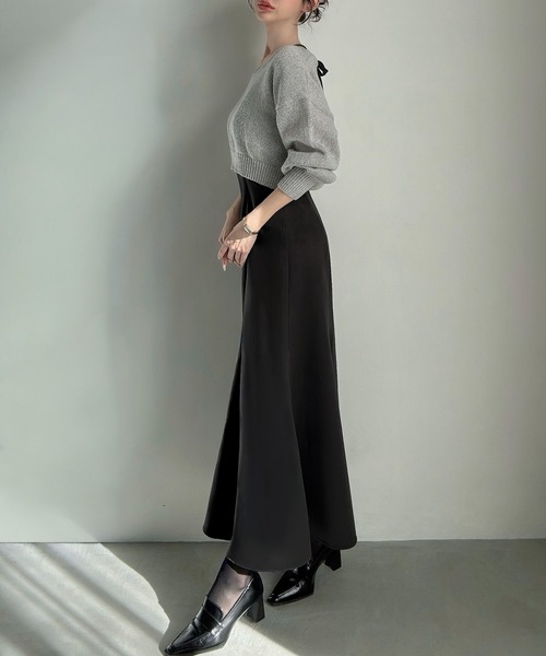 セール】ショートニット＋マーメイドキャミワンピースset(薄手、裏地