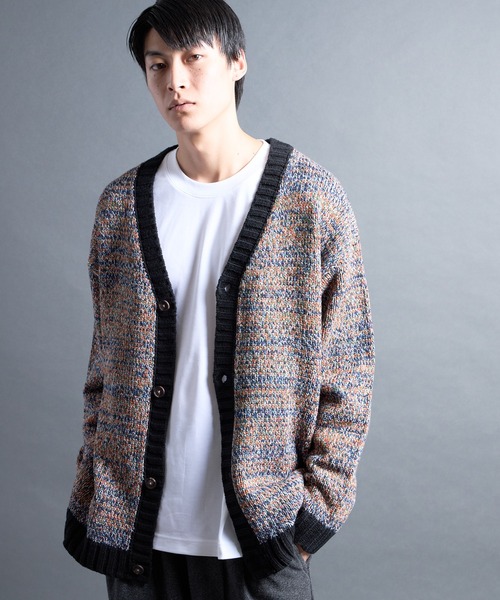 Magine(マージン)の「【SELECT】PF:AC MIX COLOR KNIT CARDIGAN/ミックカラー クルーネックニットカーディガン(カーディガン/ボレロ・メンズ・オレンジ/ネイビー・2/1)」の2枚目の写真