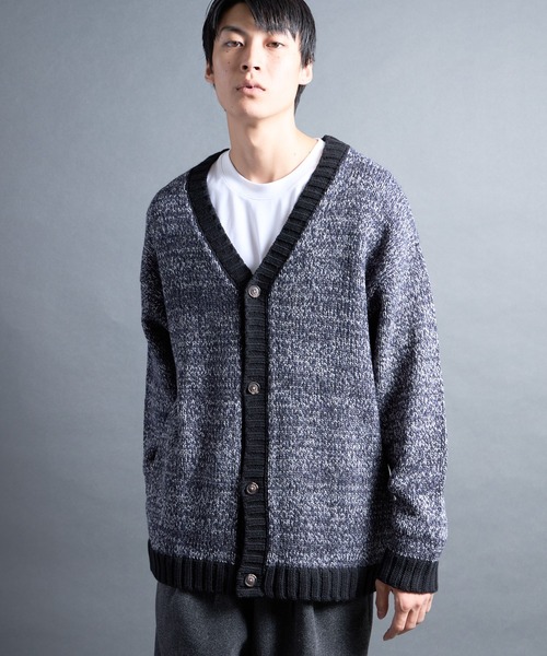 Magine(マージン)の「【SELECT】PF:AC MIX COLOR KNIT CARDIGAN/ミックカラー クルーネックニットカーディガン(カーディガン/ボレロ・メンズ・オレンジ/ネイビー・2/1)」の4枚目の写真
