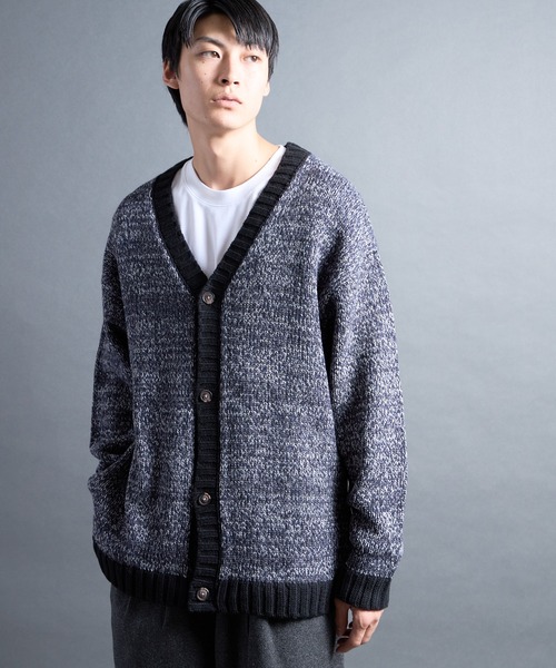Magine(マージン)の「【SELECT】PF:AC MIX COLOR KNIT CARDIGAN/ミックカラー クルーネックニットカーディガン(カーディガン/ボレロ・メンズ・オレンジ/ネイビー・2/1)」の5枚目の写真
