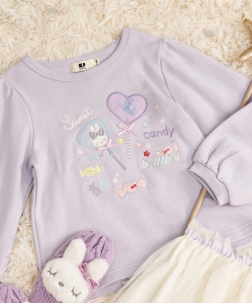KP（ケーピー）の「キャンディ刺しゅう トレーナー 【吸湿発熱】（スウェット・キッズ・ラベンダー/ミント・80ｃｍ/90cm/100cm/120cm/130cm/140cm/110cm）」の3枚目の写真