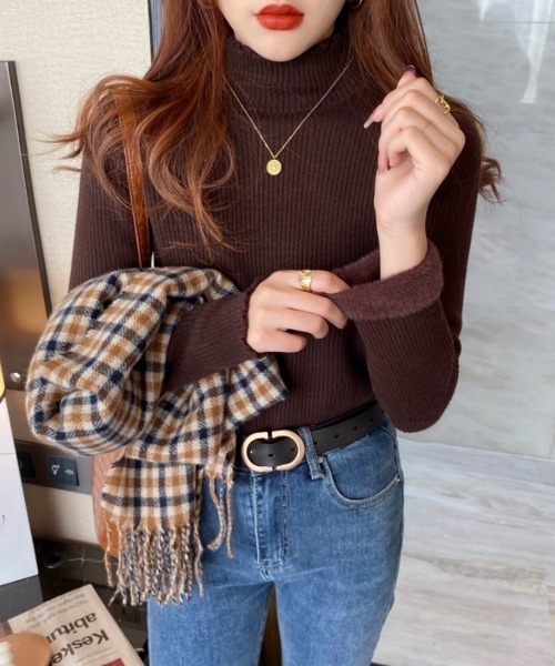 Beststore(ベストストア)の「秋冬裏起毛ニット ハイネックニット メロウフリルハイネックニット(ニット/セーター・レディース・ブラック/ベージュ/ホワイト/ブラウン/ブルーグレー・FREE)」の9枚目の写真
