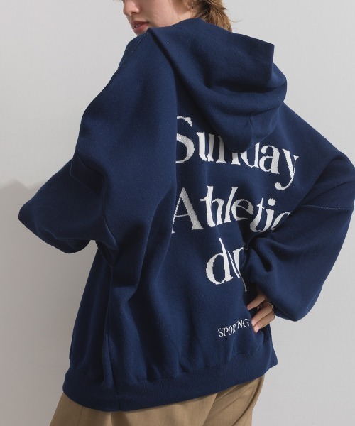 enhaut(アンオート)の「ジャカード編みニット スウェットライク バックロゴ オーバーサイズ パーカー Sunday(ニット/セーター・レディース・グレー/ネイビー/ホワイト/グリーン・FREE)」の1枚目の写真