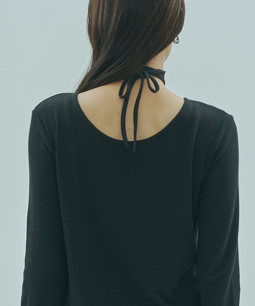 ROSE BUD(ローズバッド)の「CHORKER RIB TOP(Tシャツ/カットソー・レディース・ブルー/オフホワイト/ブラック・ONE SIZE)」の1枚目の写真