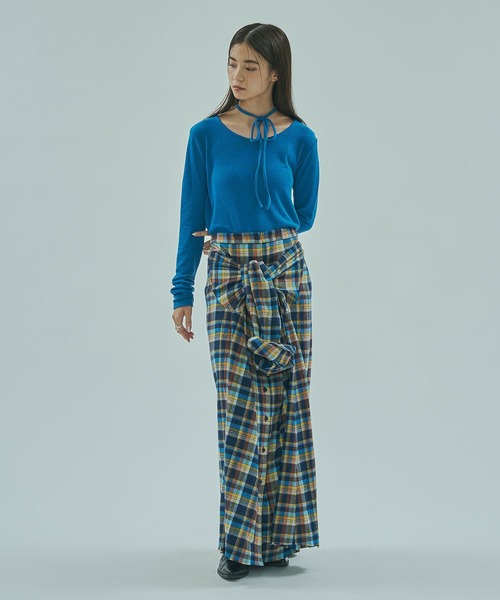 ROSE BUD(ローズバッド)の「CHORKER RIB TOP(Tシャツ/カットソー・レディース・ブルー/オフホワイト/ブラック・ONE SIZE)」の6枚目の写真