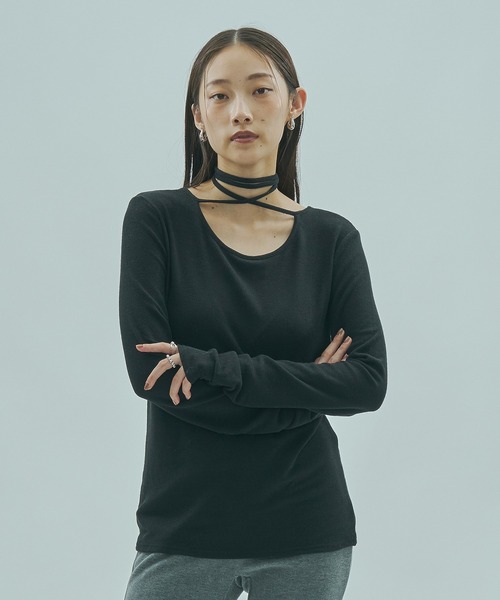 ROSE BUD(ローズバッド)の「CHORKER RIB TOP(Tシャツ/カットソー・レディース・ブルー/オフホワイト/ブラック・ONE SIZE)」の14枚目の写真