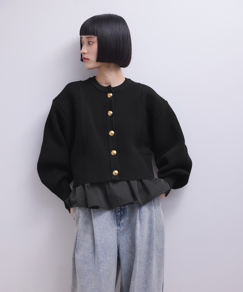 ADAM ET ROPE'（アダムエロペ）の「【WEB限定】ペプラムコンビニットカーディガン（カーディガン/ボレロ・レディース・ブラック/ブルー系その他2/ダークブラウン・FREE）」の15枚目の写真