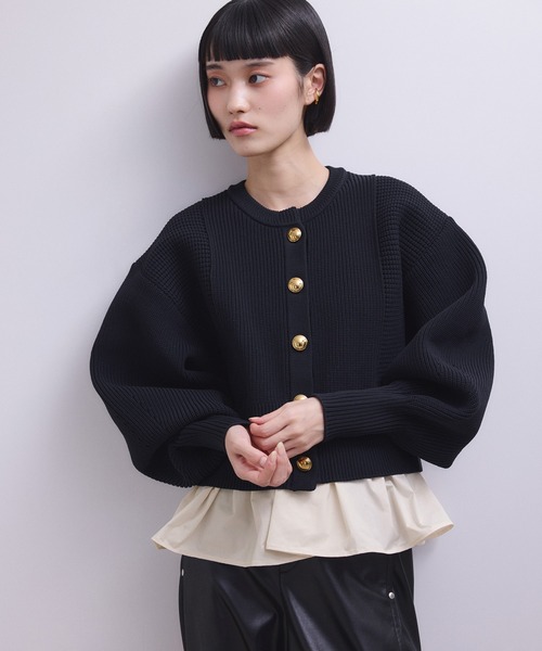 ADAM ET ROPE'（アダムエロペ）の「【WEB限定】ペプラムコンビニットカーディガン（カーディガン/ボレロ・レディース・ブラック/ブルー系その他2/ダークブラウン・FREE）」の17枚目の写真