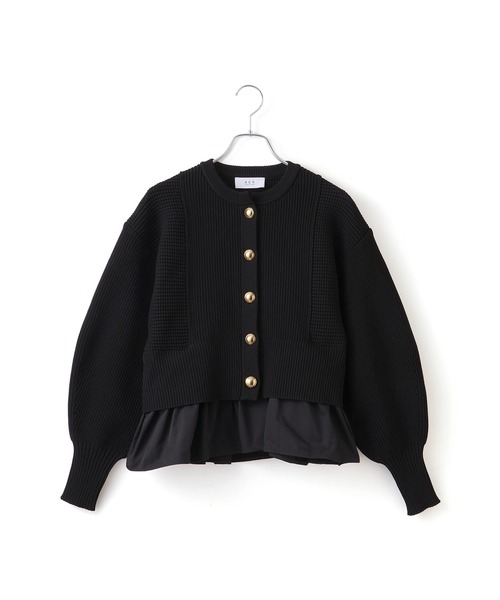 美品 アダムエロペ✴︎ペプラム コンビニットカーディガン 異素材 ブラック WEB限定】ペプラムコンビニットカーディガン（カーディガン/ボレロ