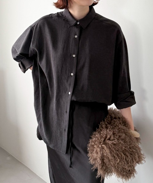 Doux archives（ドゥアルシーヴ）の「ヴィンテージサテン２ＷＡＹシャツ（シャツ/ブラウス・レディース・ベージュ/ピンク/ブラック・FREE）」の2枚目の写真