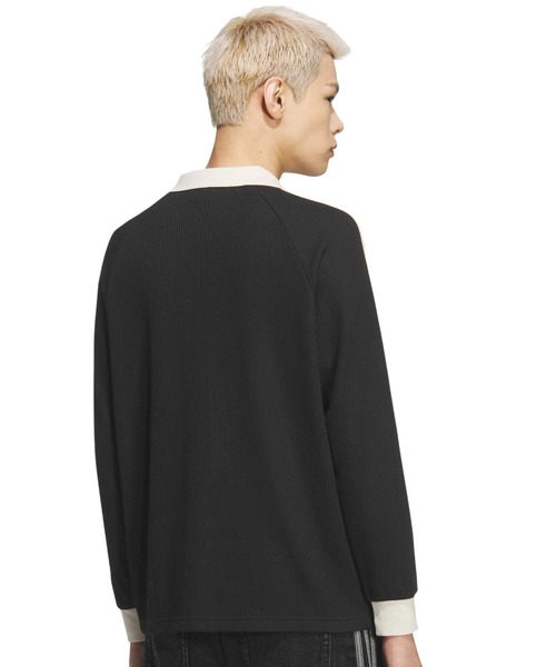 adidas(アディダス)の「adidas WAFFLE LONG SLEEVE POLO / アディダス ワッフル ロング スリーブ ポロ【SP】(ポロシャツ・メンズ・ブラック・XS/S/M/L/XL/XXL)」の9枚目の写真