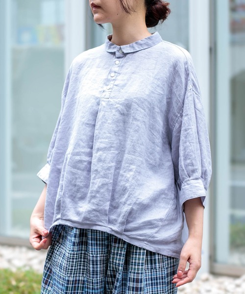 Brocante（ブロカント）の「[Brocante / ブロカント] リネンキャンバス バロンシャツ（シャツ/ブラウス・レディース・ラベンダー/ベージュ/ホワイト/ライトグレー/ブラック・2）」の5枚目の写真