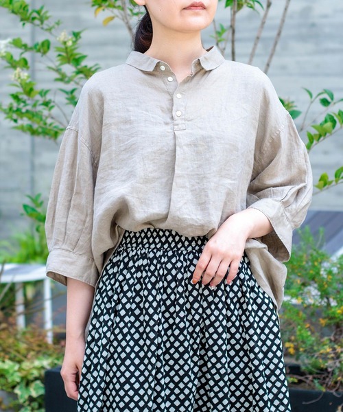 Brocante（ブロカント）の「[Brocante / ブロカント] リネンキャンバス バロンシャツ（シャツ/ブラウス・レディース・ラベンダー/ベージュ/ホワイト/ライトグレー/ブラック・2）」の4枚目の写真