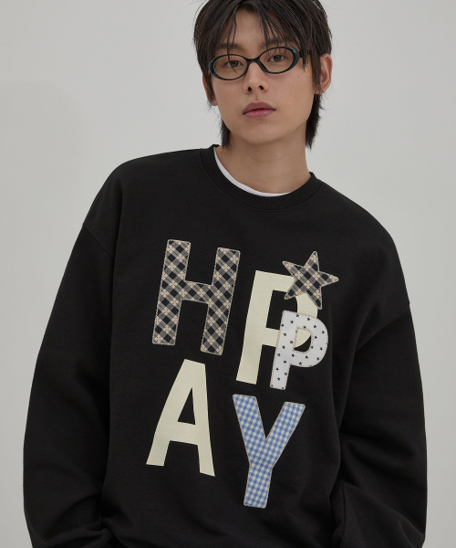 WaiKei（ワイケイ）の「HAPPY パッチワーク スウェット ブラック（スウェット・メンズ・その他・1/2）」の2枚目の写真