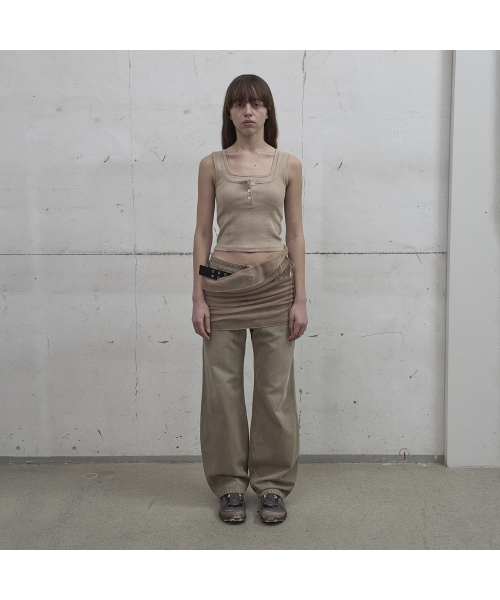 LCDC TM(エルシーディーシーティーエム)の「SHEER FRILL LAYERED KNIT SKIRT (BEIGE)(スカート・レディース・ベージュ・OS)」の1枚目の写真