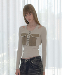 RIBBED CARDIGAN SET [KHAKI]